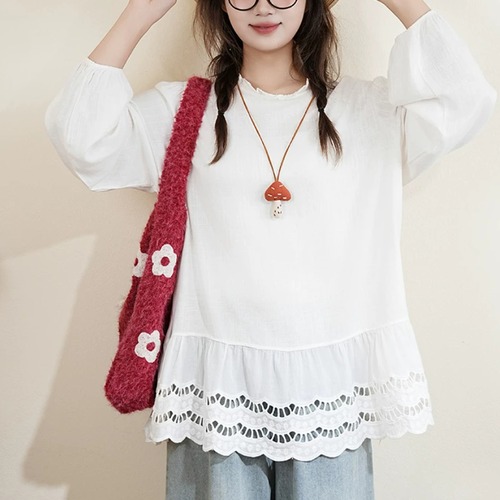 2色／裾カットワーク刺繍インナートップス ・12348