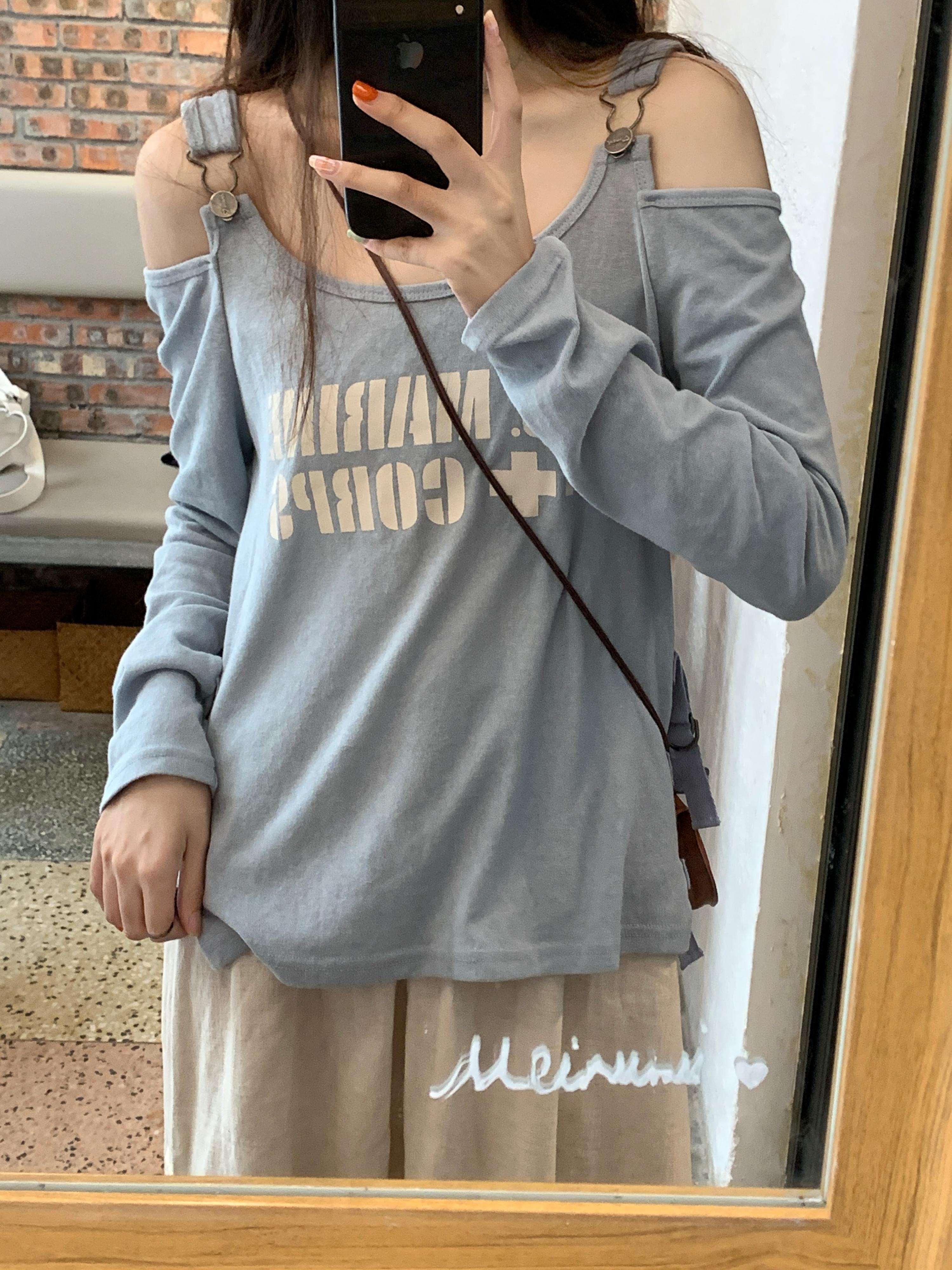 Tシャツ オータムジャケット ロング ストリート 秋物 オフショルダー モンロー38051607382