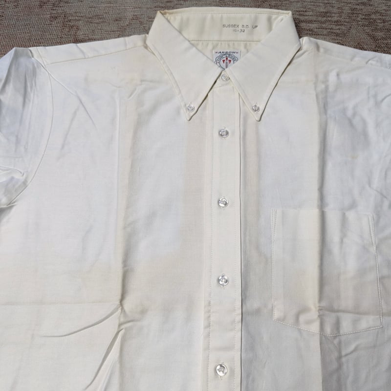 60s ARROW CUM LAUDE White Oxford B/D Shirt （16-32） DEAD-STOCK 