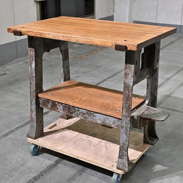 アメリカビンテージ DIXIE CANNER 作業机 オーク無垢材 インダストリアル ブルックリンスタイル 無骨 デスク 飾り台 ディスプレイ