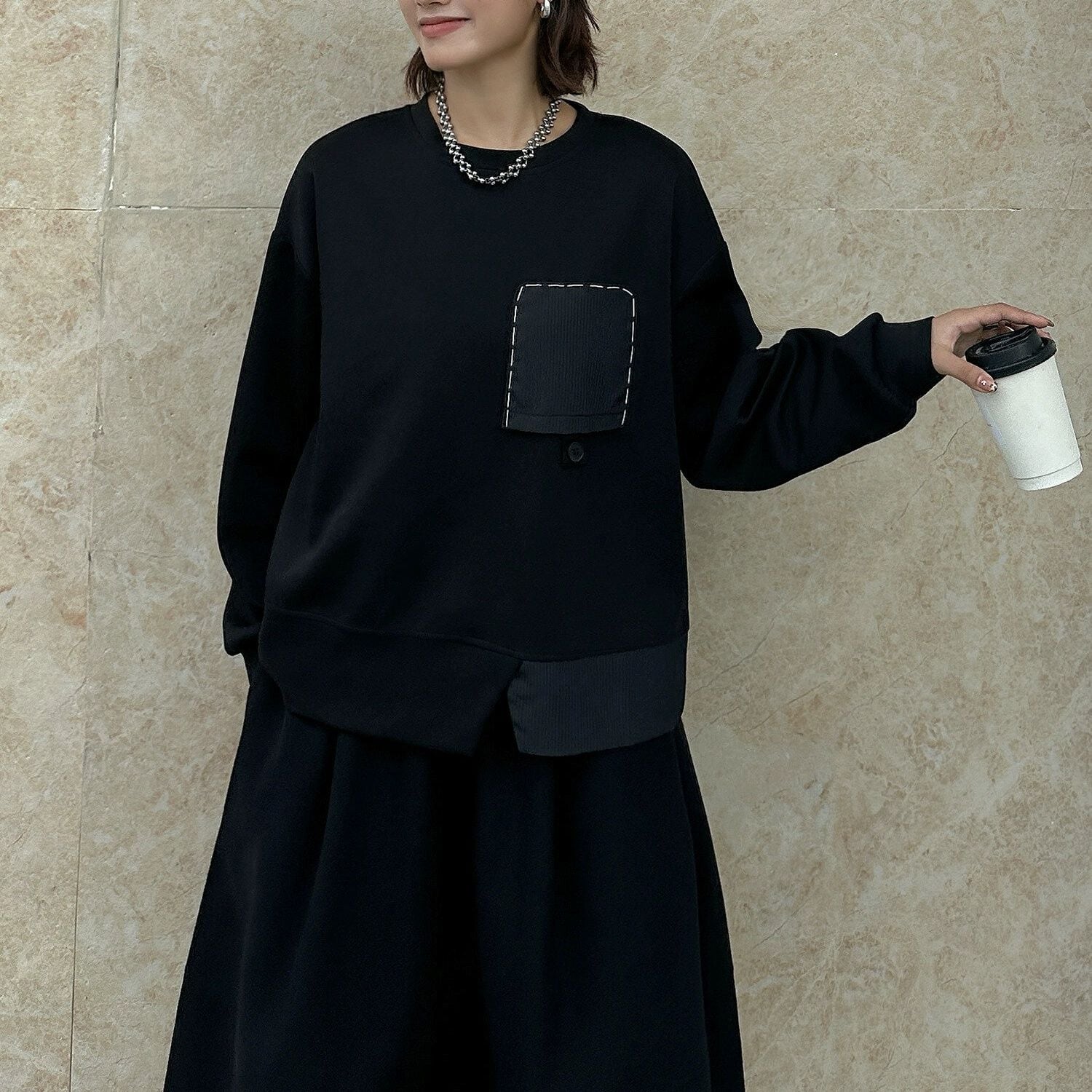 ROUND NECK DESIGN SWEAT SHIRT 3colors M-15494