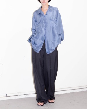 1990s open collar double flap pocket silk shirt / Blue