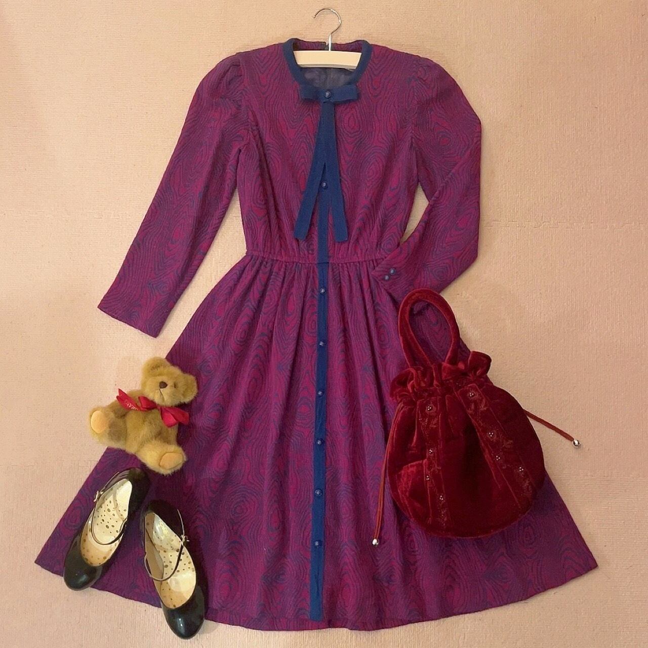 blue ribbon jacquard knit one-piece