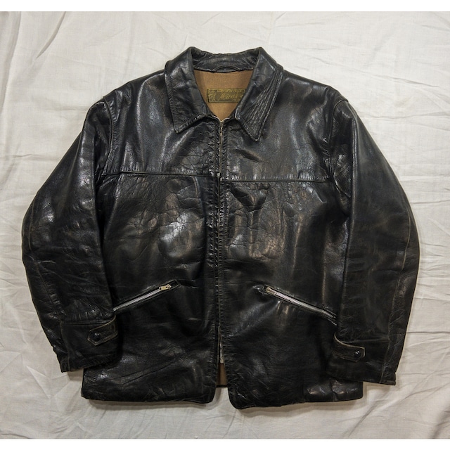 【1940s】"Italian Vintage" Black Goatskin Leather Motorcycle Jacket