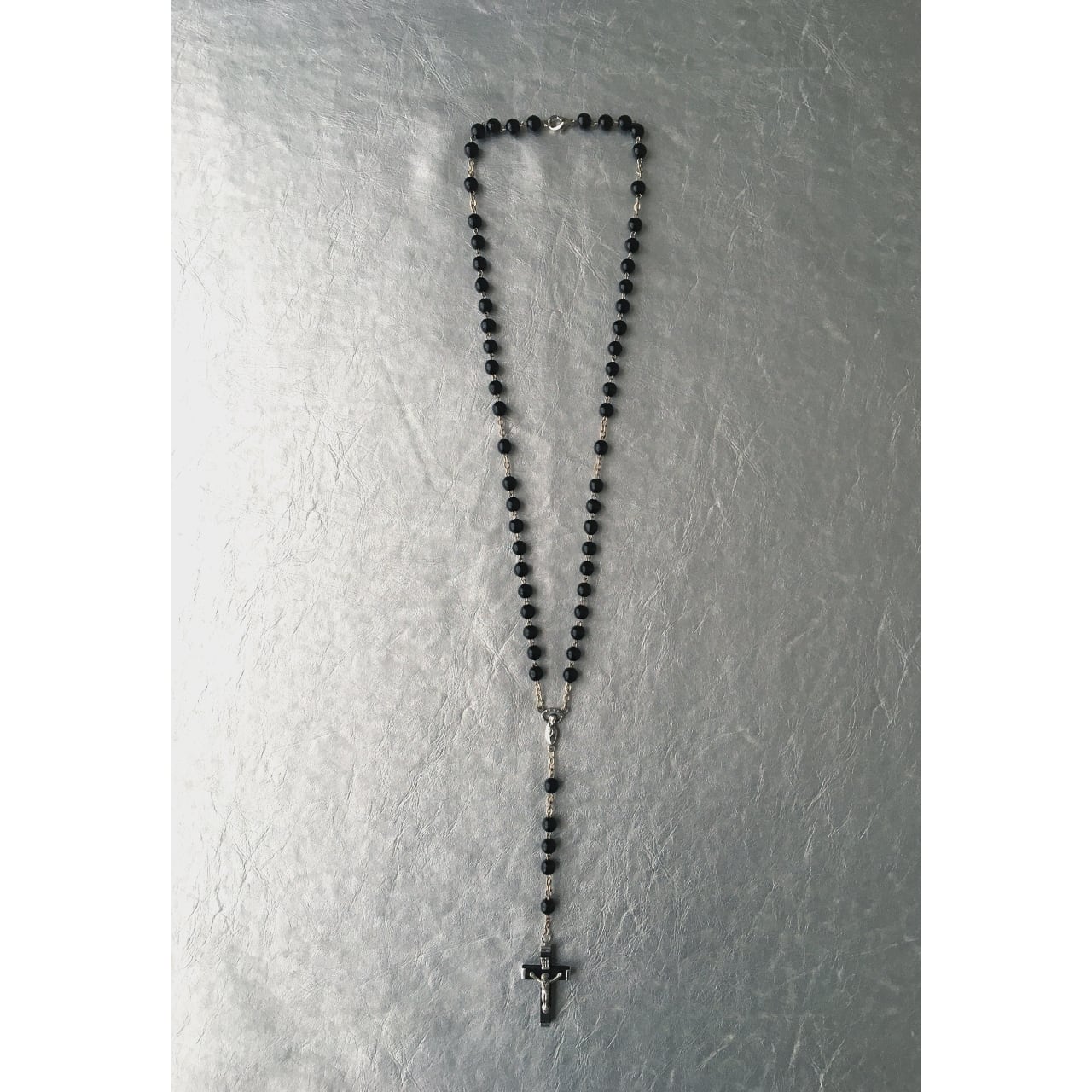 Vintage made in ITALY black wood Christ Maria cross rosario necklace ヴィンテージ  イタリア製 ブラック ウッド キリスト 聖母マリア クロス ロザリオ ネックレス  POOL VINTAGE