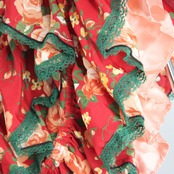 【美品 フラメンコ衣装】ワンピース ドレス 赤 緑 黄色 レッド グリーン コーラル オレンジ イエロー 花柄 レース フリル 派手