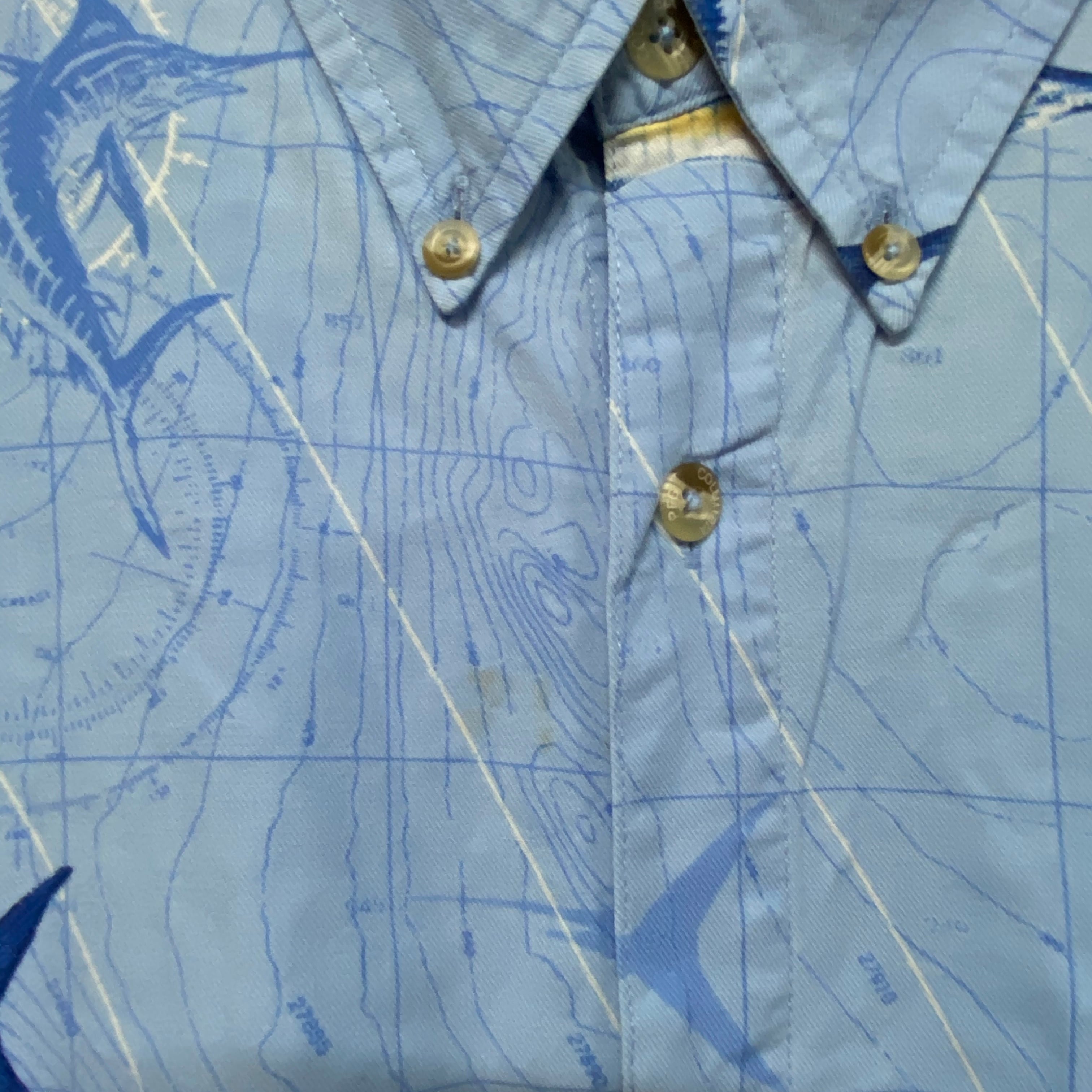 Columbia コロンビア 半袖 総柄シャツ カジキマグロ柄 メンズXL Columbia コロンビア 半袖 総柄シャツ カジキマグロ柄 メンズXL
