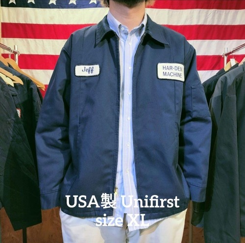 Used ジャケット◆XL USA製 濃紺 Unifirst ワークジャケット ワッペン◆ヴィンテージ USA古着