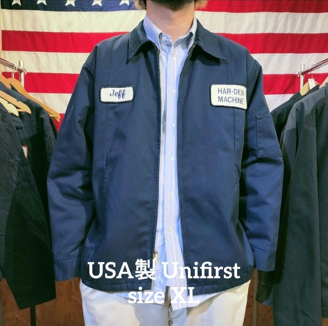 Used ジャケット◆XL USA製 濃紺 Unifirst ワークジャケット ワッペン◆ヴィンテージ USA古着