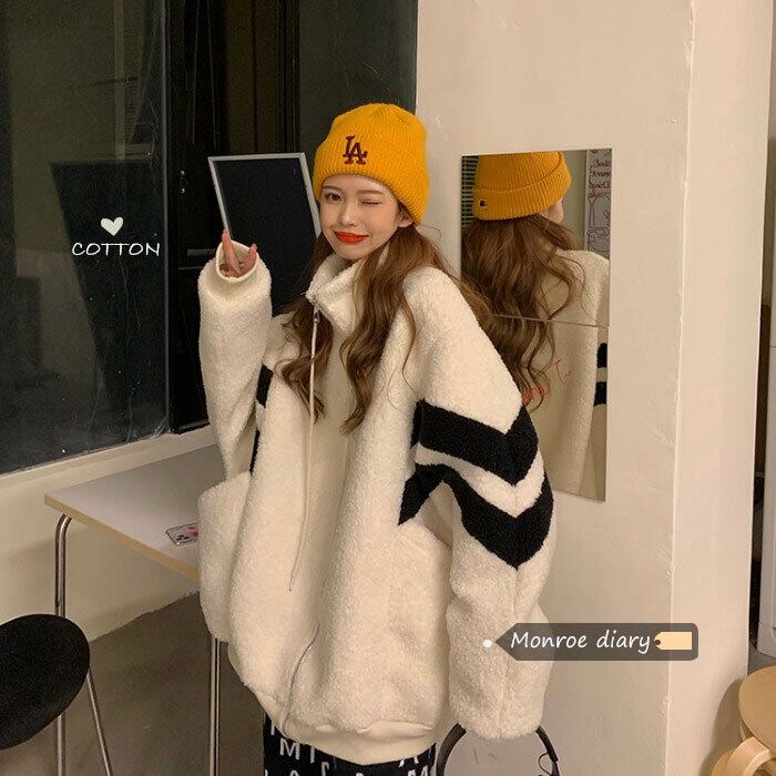 ルーズホワイトウールコート オータムウィンターベルベットトップス ジャケット 秋物 冬物 モンロー46460655915