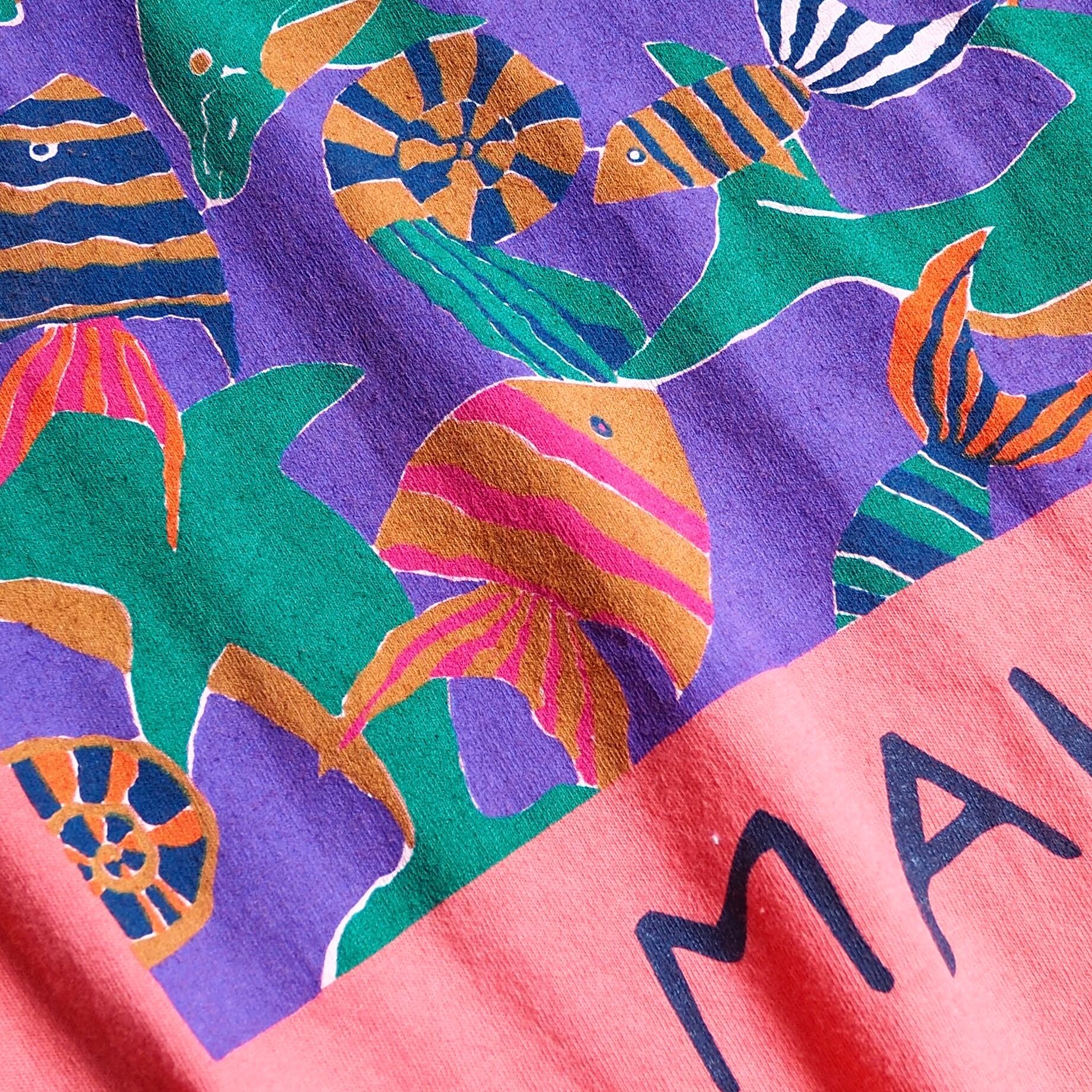 1992s " Made in USA " Fish printed Flamingo pink color vintage loose Tee