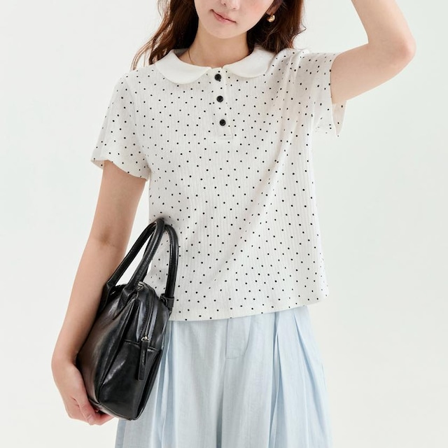 petite dot peter pan collar top
