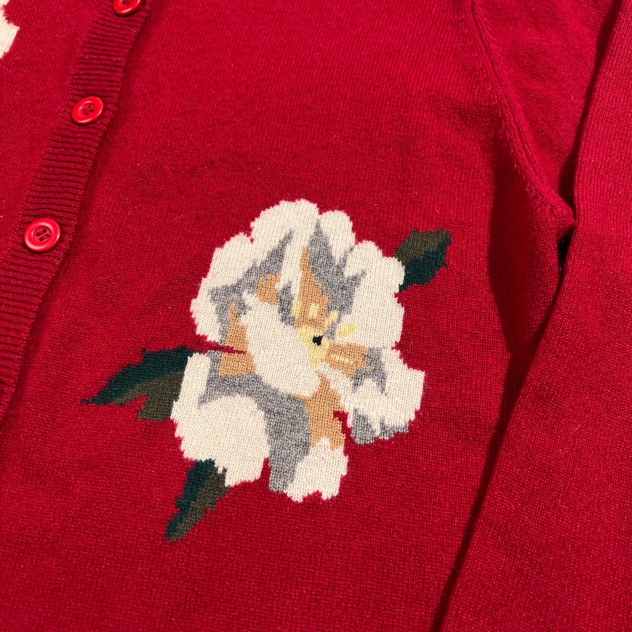 カシミヤ100% gtasa 花柄 デザイン 前ボタン カシミア ウールニット カーディガン /レディース/レッド