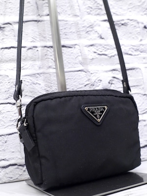 【美品】 PRADA プラダ テスート ナイロンxレザー クロスボディ ミニ ショルダー カメラ バッグ ポーチ ポシェット 黒◆クロスボディの定番