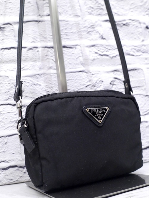 【美品】 PRADA プラダ テスート ナイロンxレザー クロスボディ ミニ ショルダー カメラ バッグ ポーチ ポシェット 黒◆クロスボディの定番