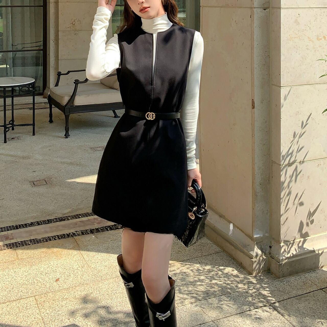 クラシックブラック ベルトセット ワンピース W29