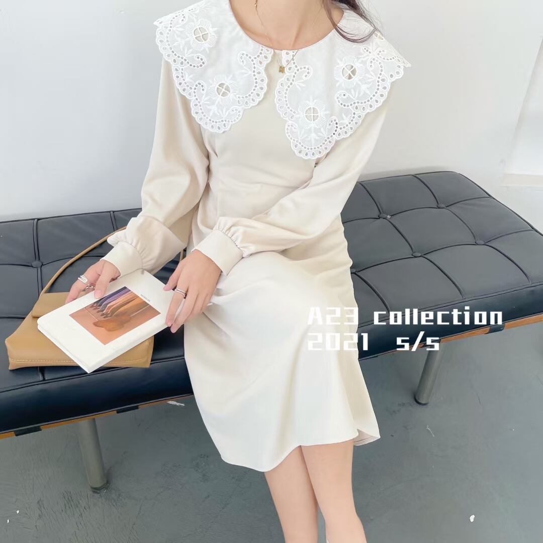 スカラップ刺繍カラー　ワンピース  AJ3396-D01