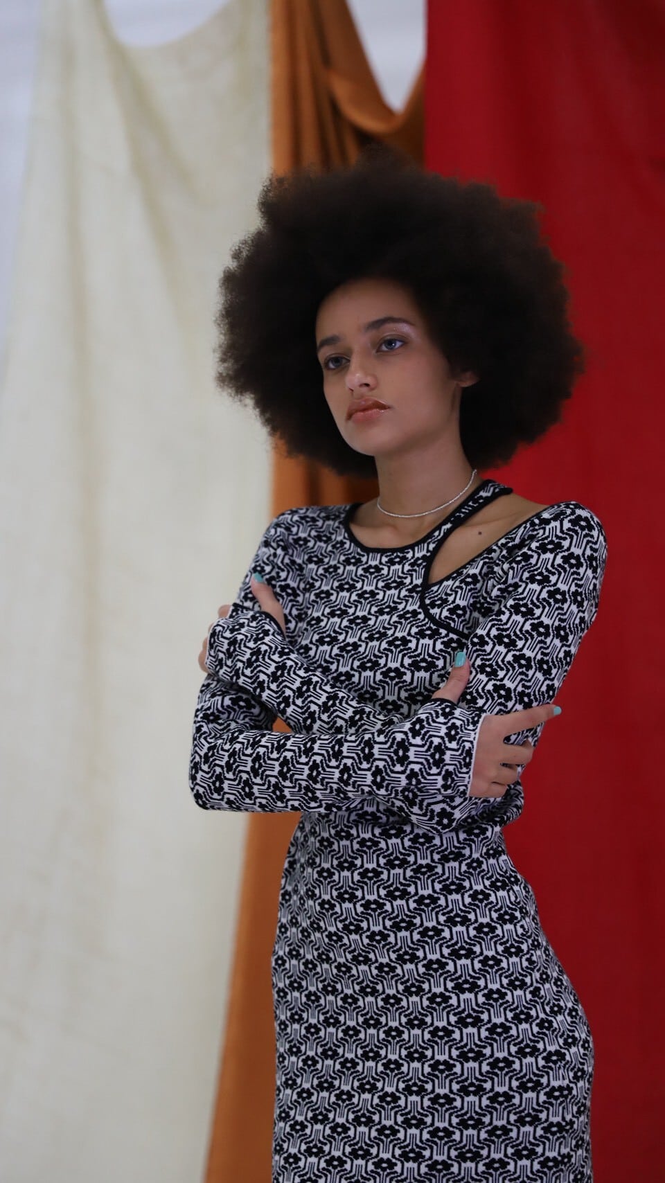 ラスト1点 | Art Knit Dress / Geometry | AMBERGLEAM