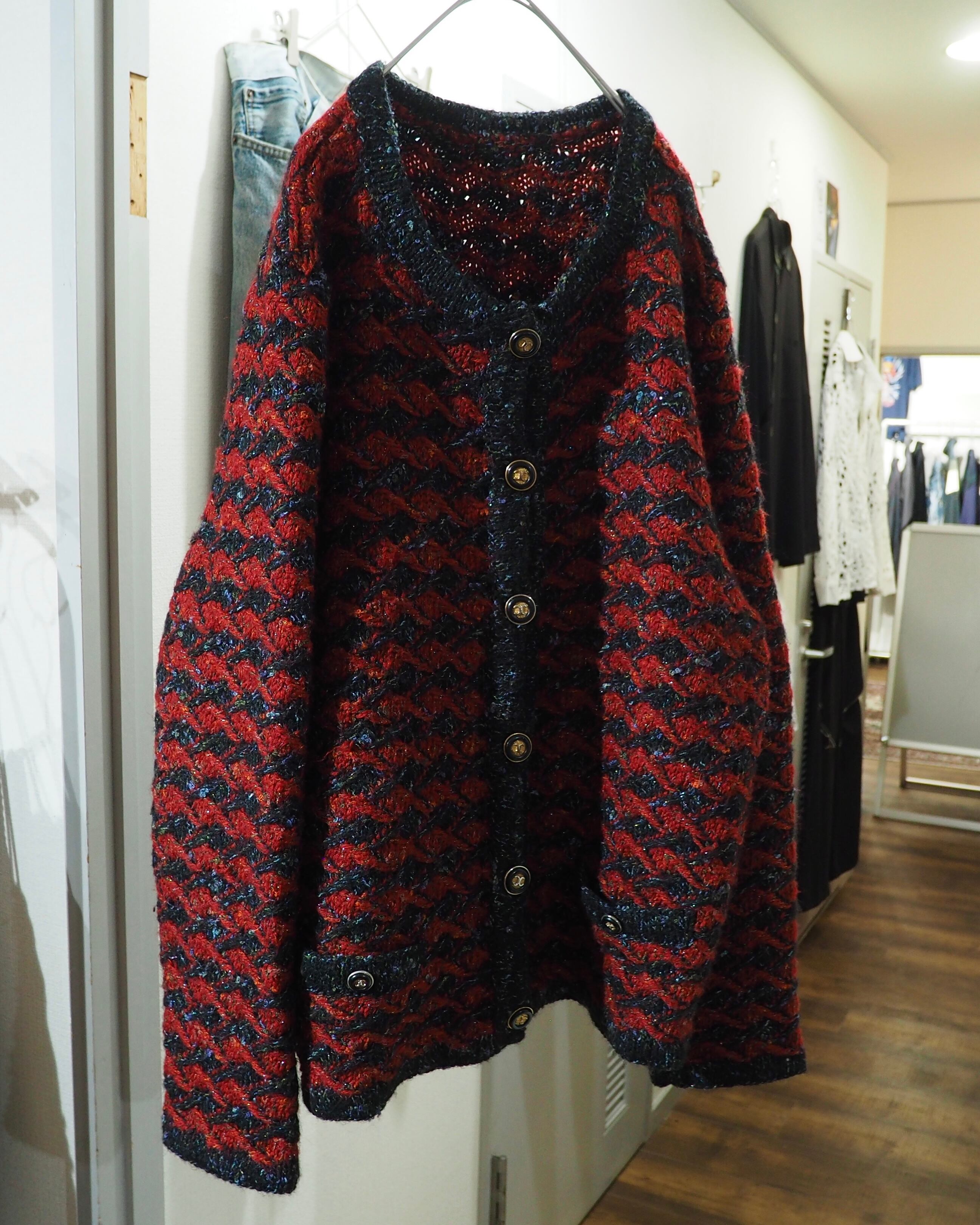 " Unknown " Zigzag Knitting × Luxury Decoration Vintage Wool Cardigan