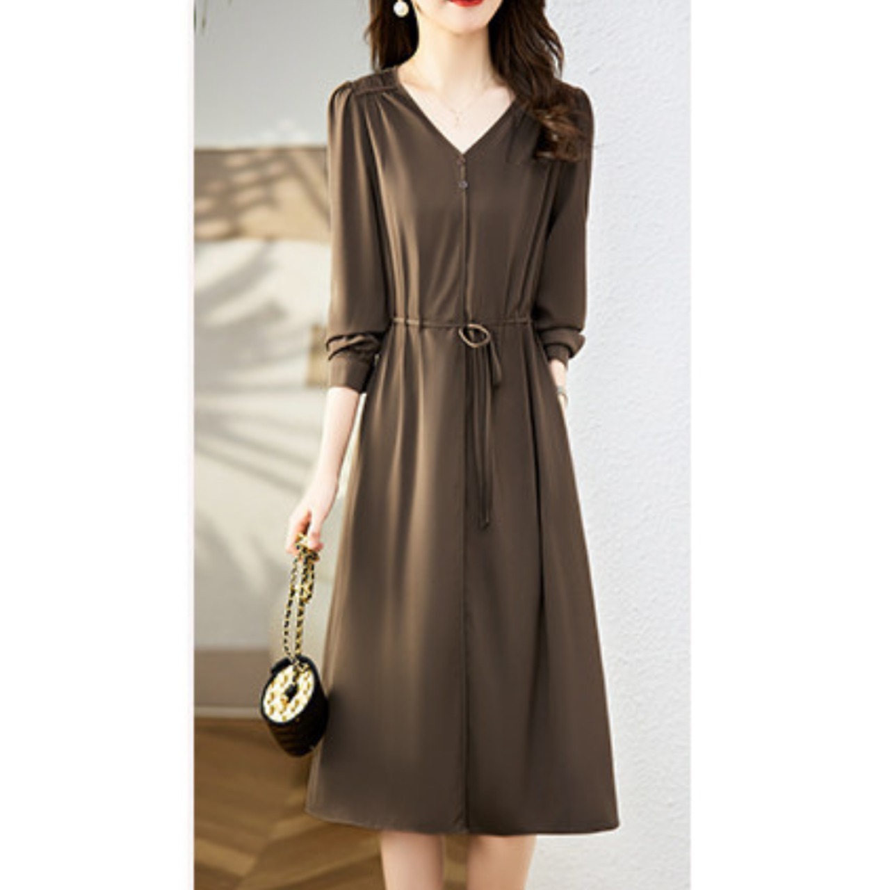 Aライン ウエストマーク ドレープシャツワンピース 3Type W01422