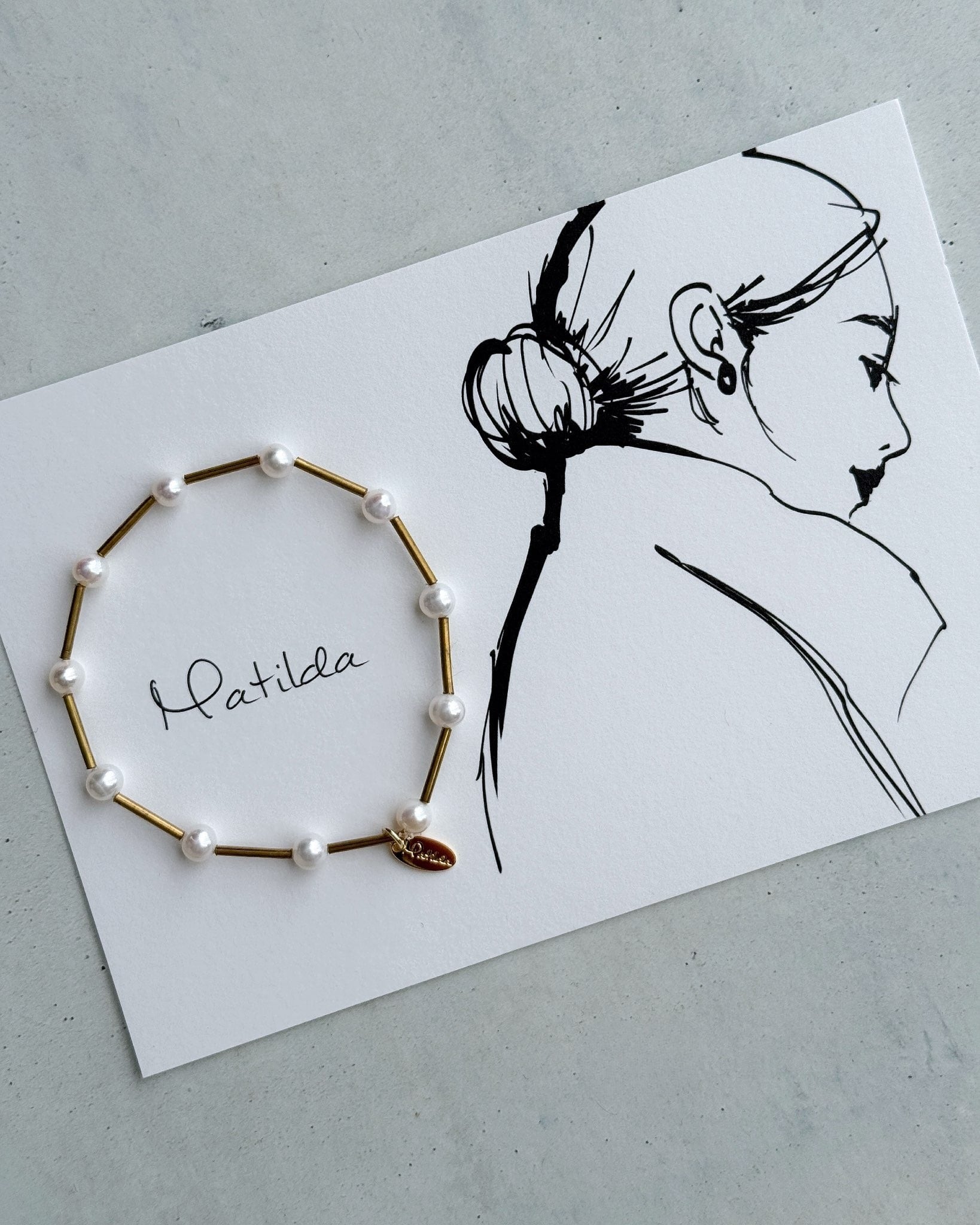 【再販】Tube & stone bracelet(淡水パールG)