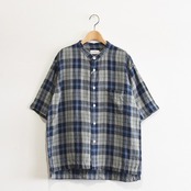【Unisex】 RINEN  |  60/1リネンチェック 半袖スタンドカラーシャツ　リネン  |  チェック半袖シャツ