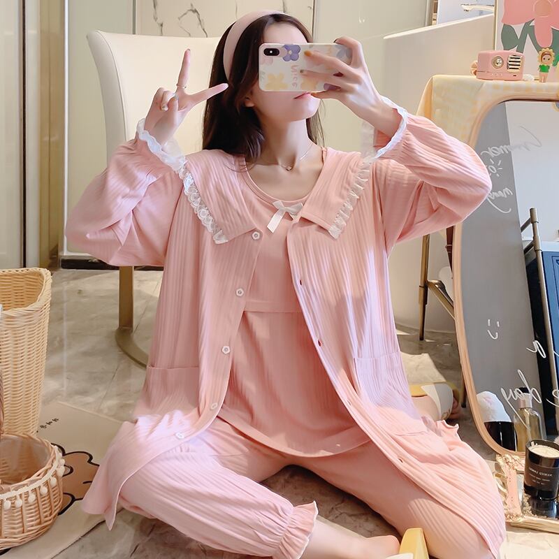 【新作】【送料無料】 綿100％マタニティナーシングパジャマセット春秋パジャマスーツ服妊婦スウィート妊娠ホームウェア コットン 大人ガーリー キュート カジュアル スプリング 春物 オータム 秋物 AL expec441045868146