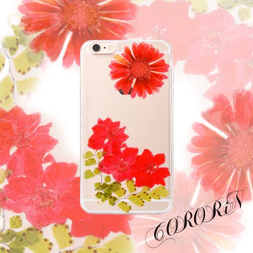 レッドガーベラグリーン エレガントで上品なドライフラワー 押し花uvレジン Spca0141rgg スマホケース Iphoneケース Cororin かわいいスマホケース専門店