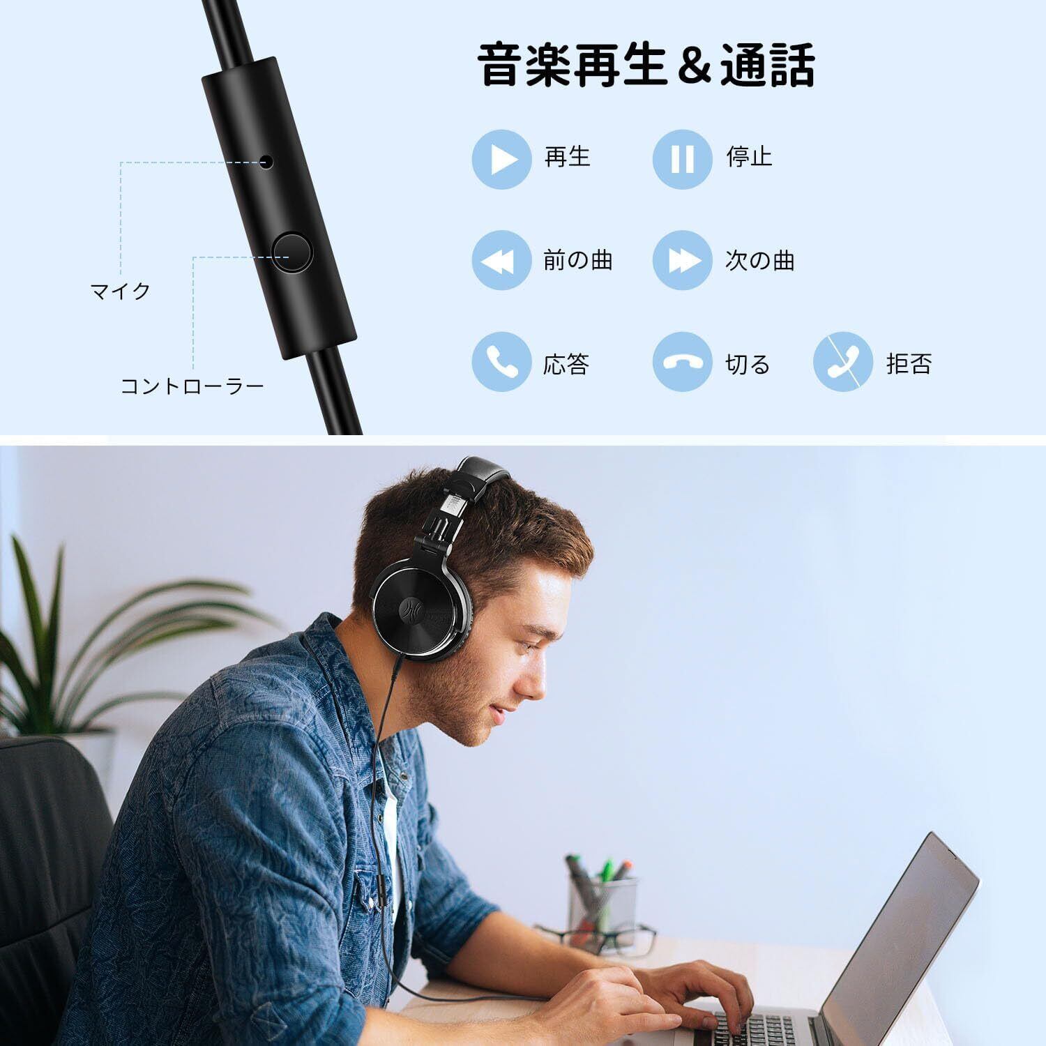 OneOdio Pro10 ヘッドホン 有線 マイク付き Hi-res ヘッドセット