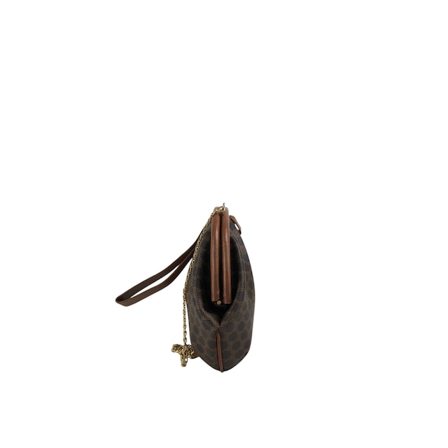 CELINE セリーヌ マカダム ショルダーバッグ ブラウン がま口 PVC チェーンショルダー vintage ヴィンテージ オールド tfpb4s