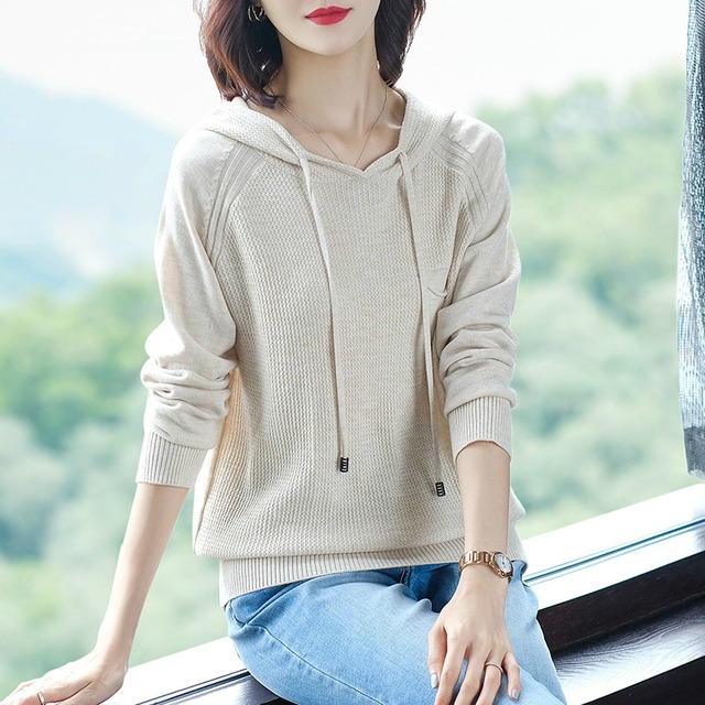 セーター 全3色 ニット サマーニット セーター フード付き 長袖 シンプル 普段着 カジュアル 通勤 Ol オフィス 通学 お出かけ デイリー Goldayahiro