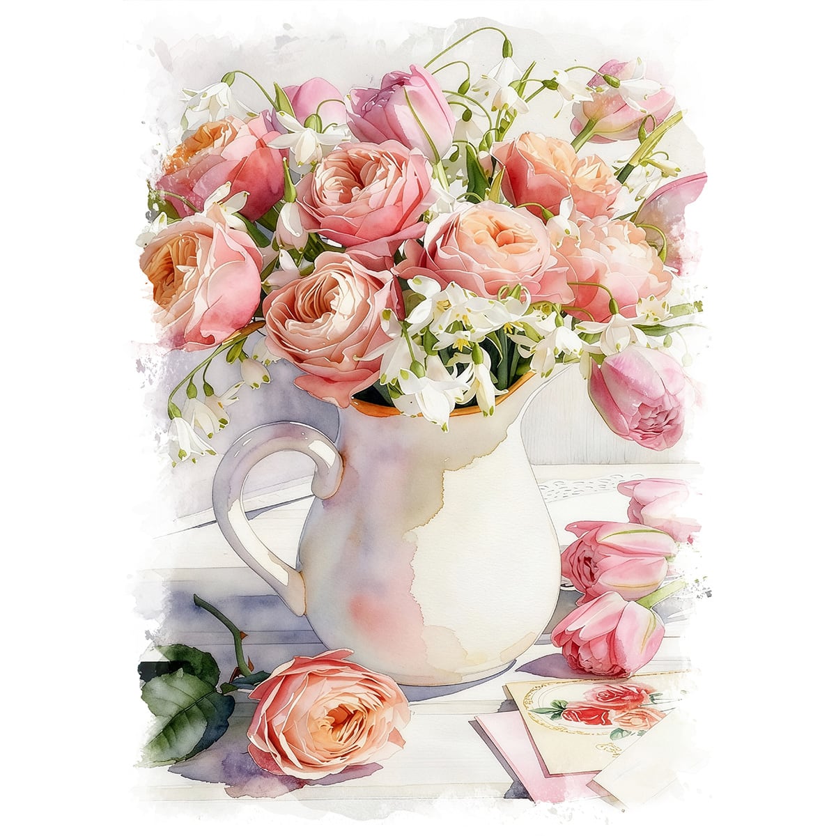 絵画 花(フラワー) バラの花束 インテリアアート額付き 水彩画・油絵調