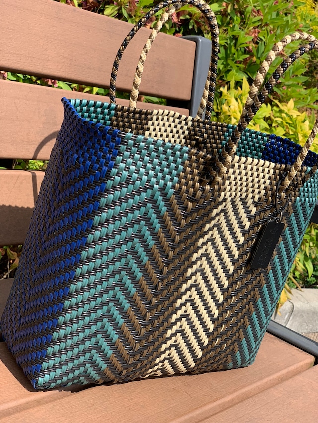 S Mercado Bag (Normal handle) Turquoise blue/Gold/Black/Cream/Blue