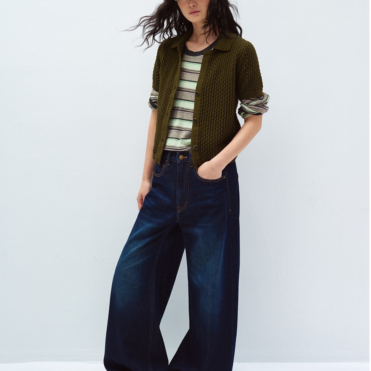 Open Collar Short Knit Cardigan 【3color】 T4351