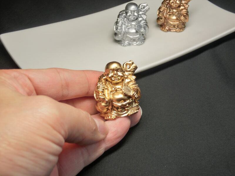 寿山石製 三賢 ミニ 布袋様 (金銀銅色 3色3柱セット) 福笹船付