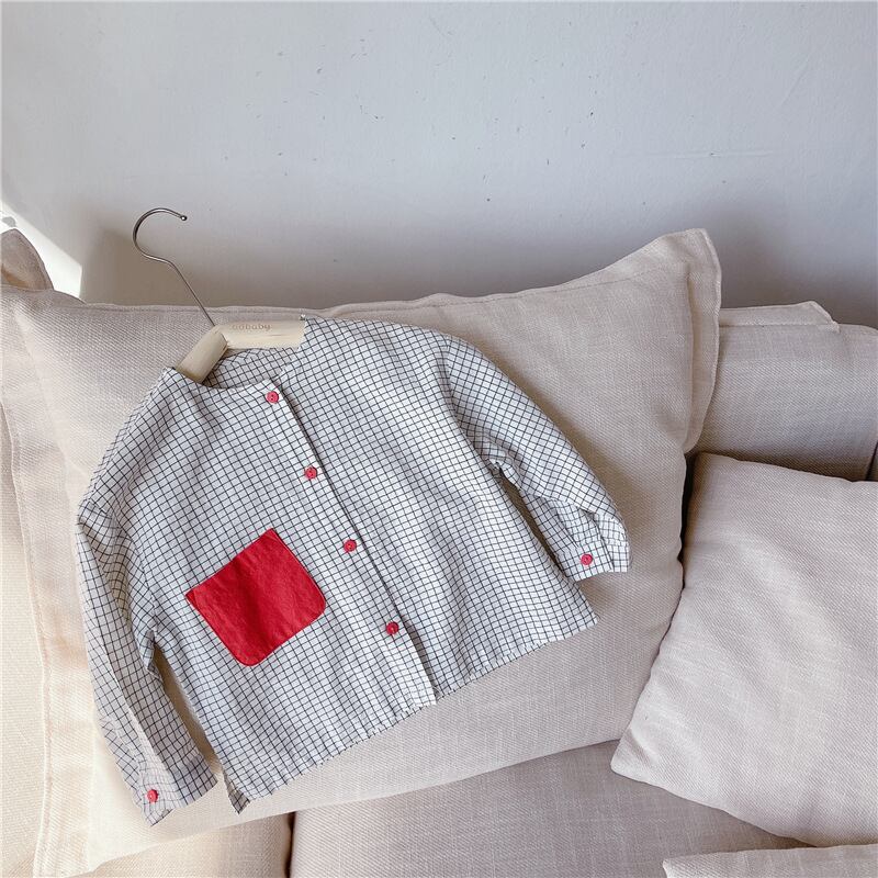 【即納】赤いポッケのグラフチェックシャツ|海外子供服|韓国子供服