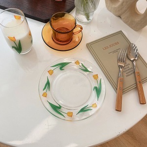 clear tulip plate (yellow) 2size / 韓国 レトロ チューリップ プレート