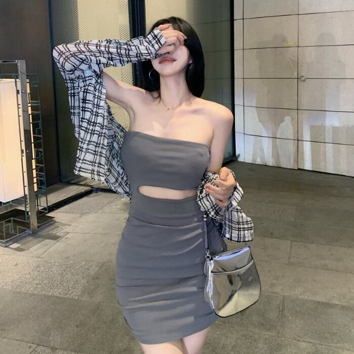 ルーズ格子柄シャツ スリムドレス サマー 夏物 ドラファッションホール25898269981