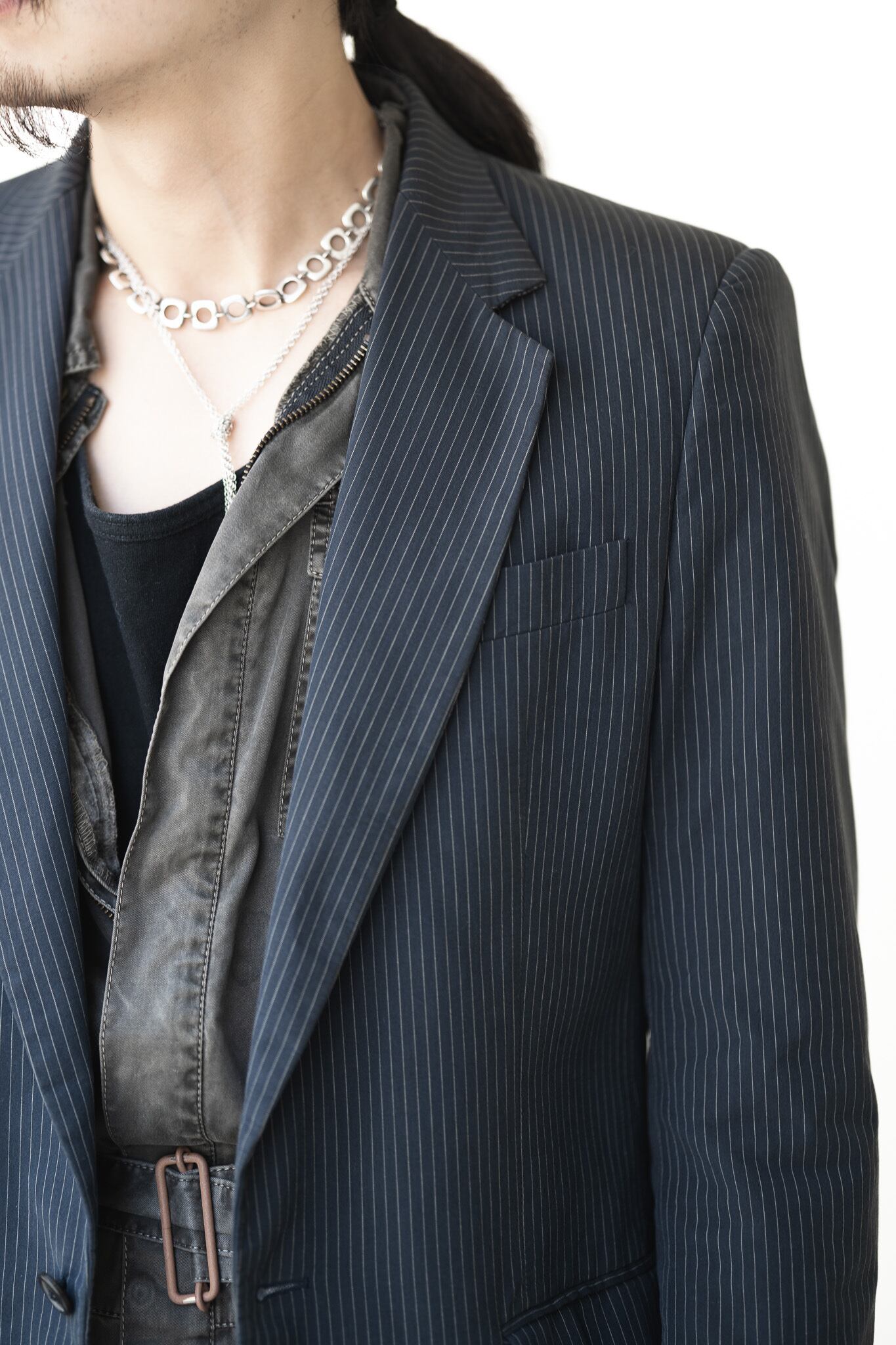 02SS] “Maison Martin Margiela” Pencil Stripe 1 Button Tailored