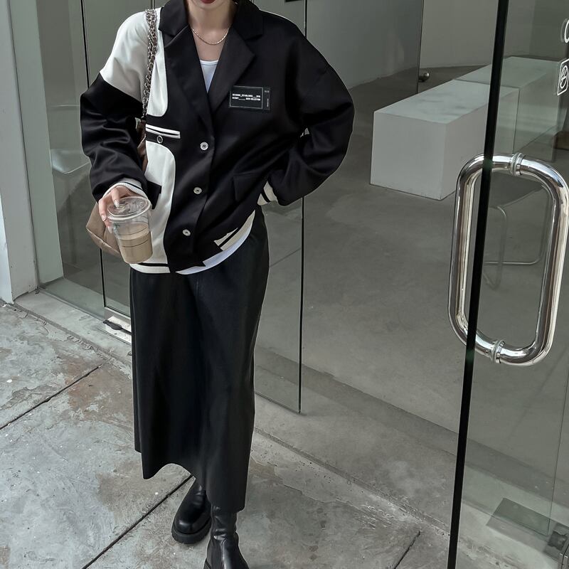 ショートジャケット オータムウィンタールーズトップス ロング 秋物 冬物 ステッチ ブラックストロベリース28206069319