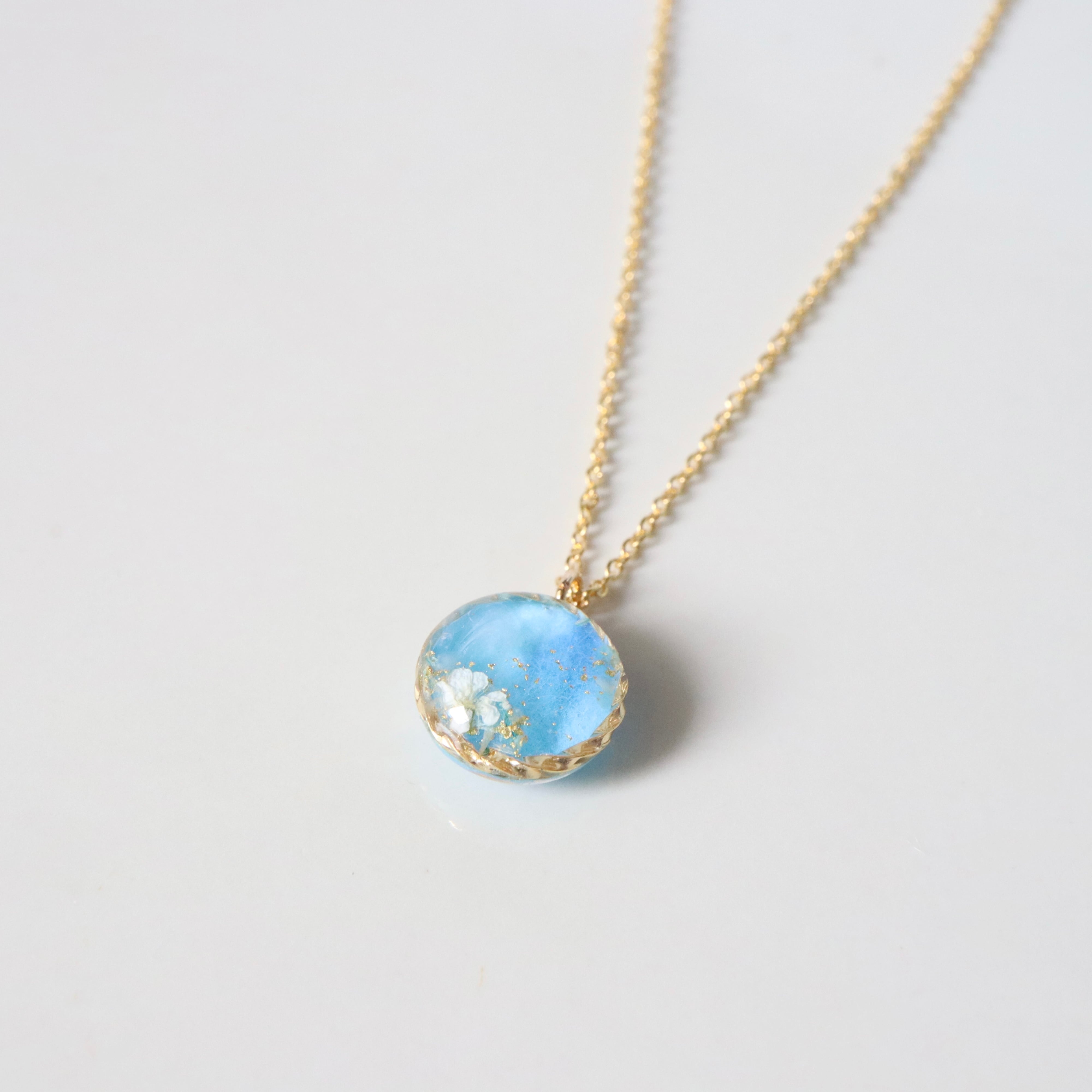 【ﾈｯｸﾚｽ 01】 1点もの＊和紙と水彩の彩り ~ネモフィラ~/ ｺﾞｰﾙﾄﾞ