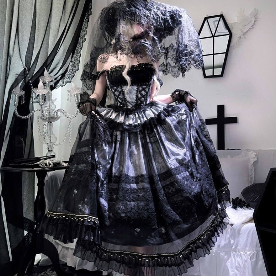 懐古 00s ゴスロリ　ベロア ベルベット 平成 JSK 黒 懐古 00s ゴスロリ ベロア ベルベット 平成 JSK 黒 ベルベット・ベロア