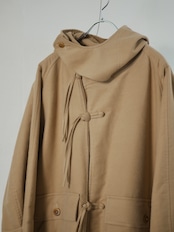 METHO - Front-Open Hooded Coat :Beige|コットンシルク/紐留めフロント/ワークポケット