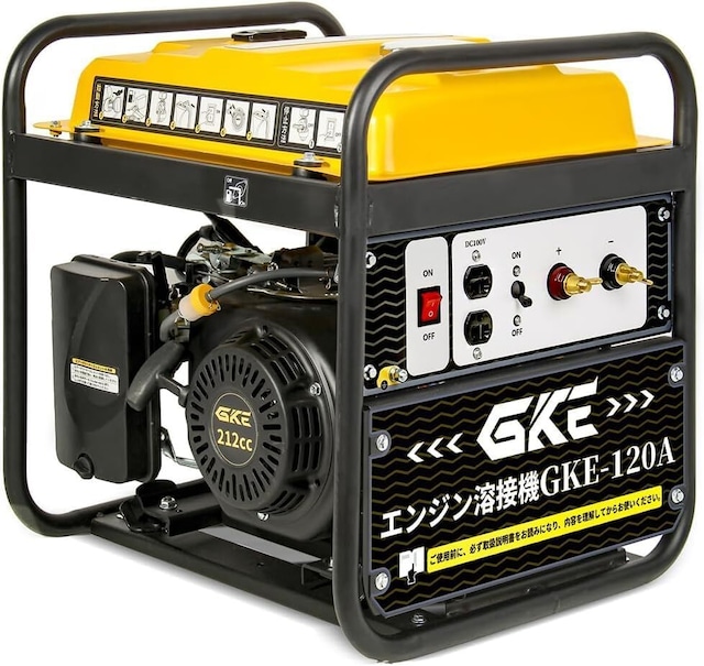 GKE 発電機兼用溶接機 エンジン溶接機 ガソリン発電機 最大出力1.0kVA DC出力 直流溶接電源 溶接定格電流120A 使用溶接棒1.4～3.2mm 一台二役 発電＋溶接同時使用可能 小型設計 ポータブル アーク溶接機 屋外作業 建設現場 防災 GKE-120A
