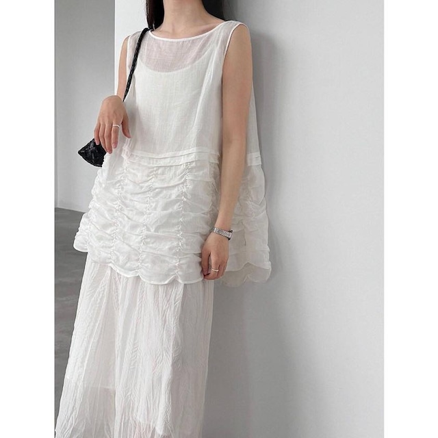 sheer shirred hem tunic