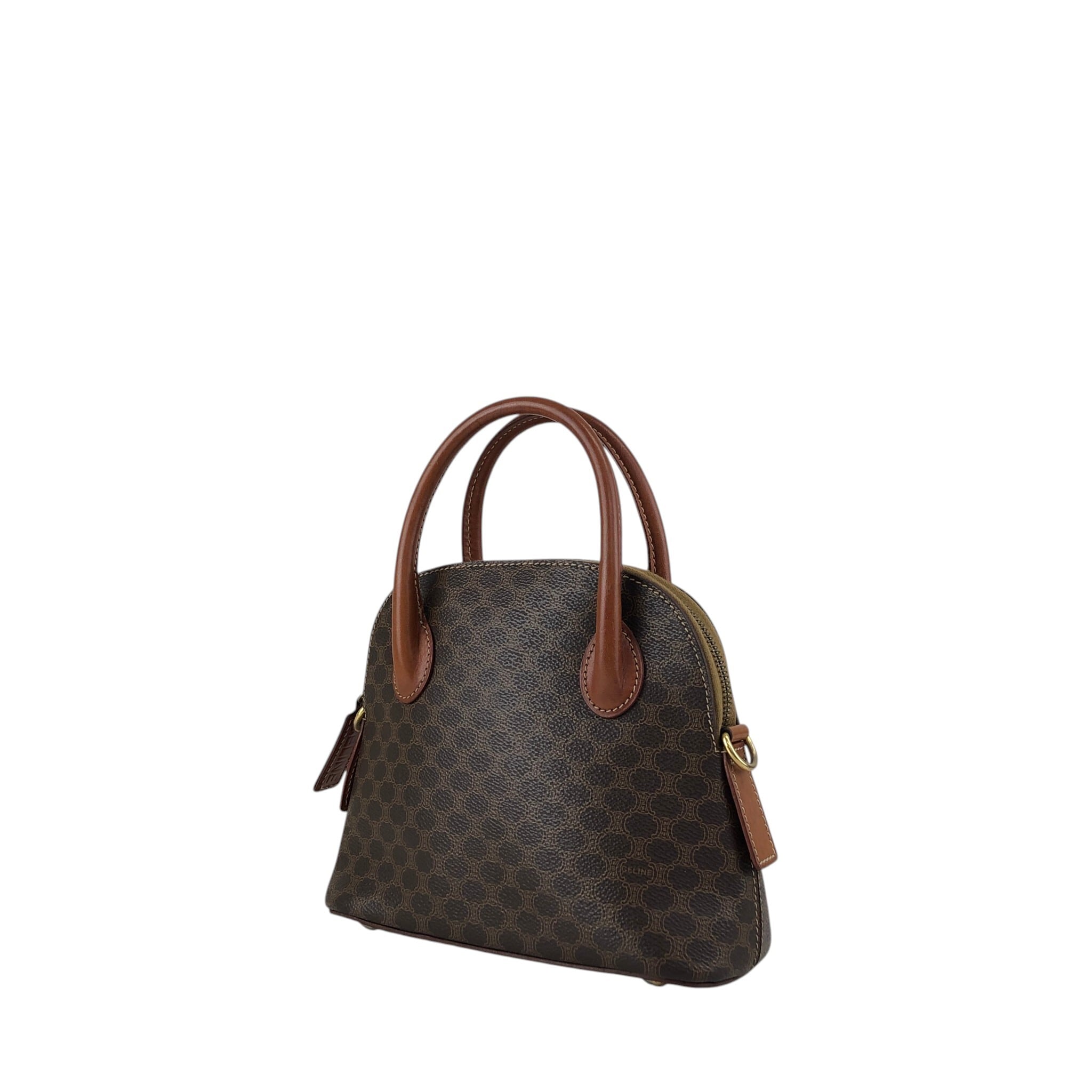 CELINE セリーヌ マカダム ショルダーバッグ ブラウン PVC レザー 2WAY