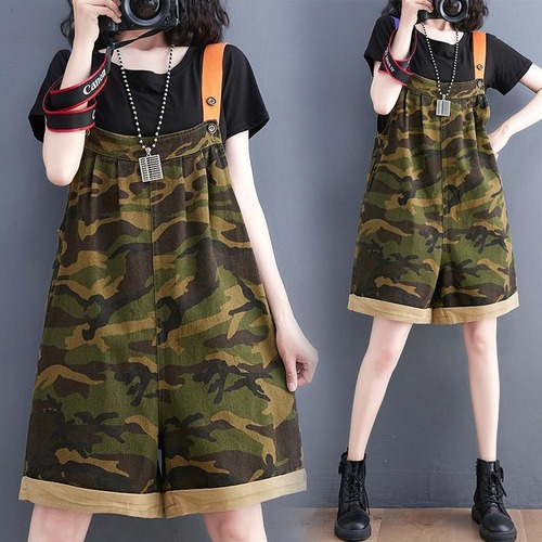 大きいサイズ サロペット　ハーフパンツ　レディース 春夏　 新品 迷彩