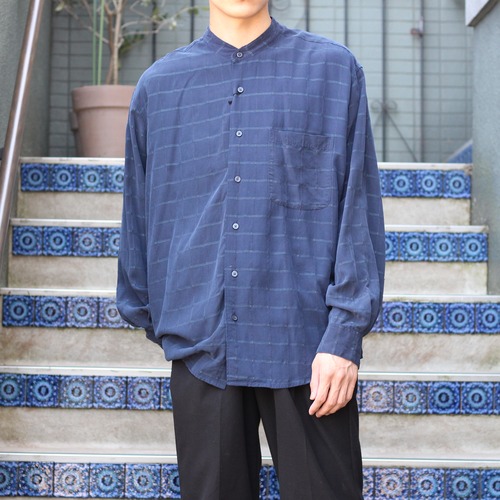 USA VINTAGE ULTRA FEEL BAND COLLAR CHECK PATTERNED DESIGN SHIRT/アメリカ古着バンドカラーチェック柄デザインシャツ