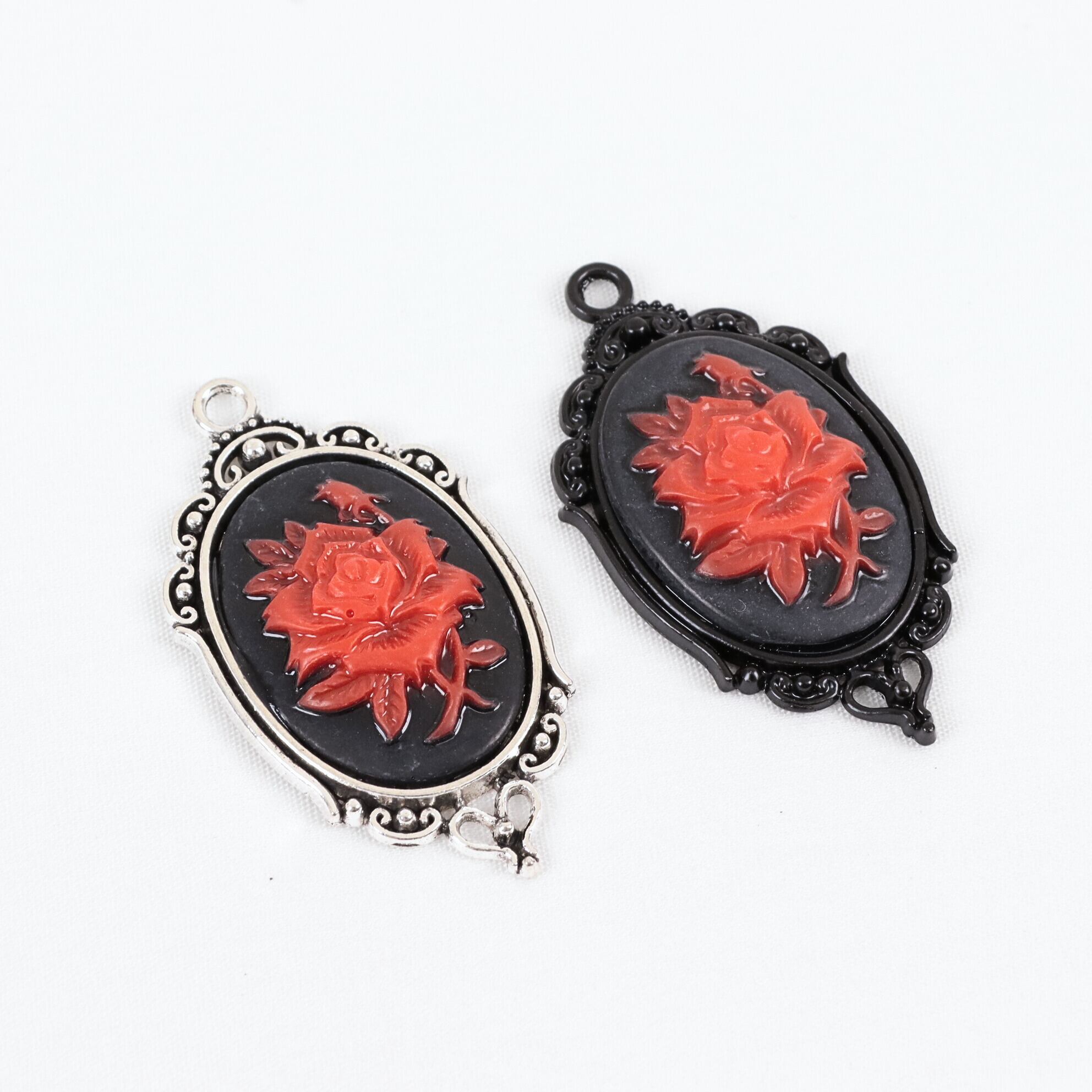 薔薇 カメオ パーツ 金属 樹脂 プラスチック シルバー ブラック