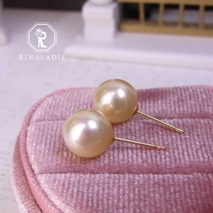 【D】大特価★K18YGテリテリ艶々のシャンパンゴールドムーン(クリーム系)あこやクイーン落ちのピアス